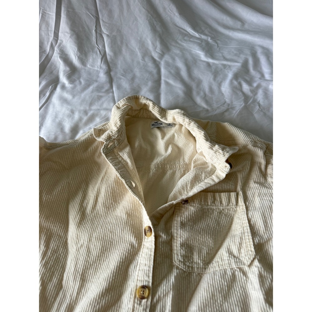 Hollister Womens Cream Corduroy Button Down Shirt Oversized Long Sleeve Small - Picture 8 of 10
